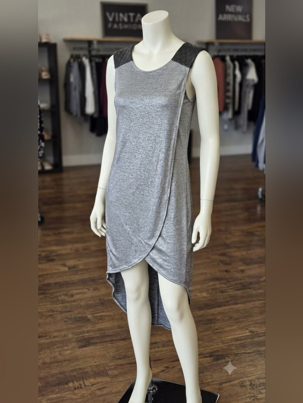 BCBGeneration Metallic Space Dye Dress Quilted Faux Leather Accents XS